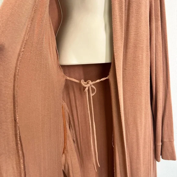 Skims - Cotton Umber Long Sleeve Poplin Tie Front Sleep Robe Size Medium - Picture 6 of 9